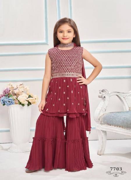 Betty Red 7703 Girls Wear Sharara Suits Kids Catalog	